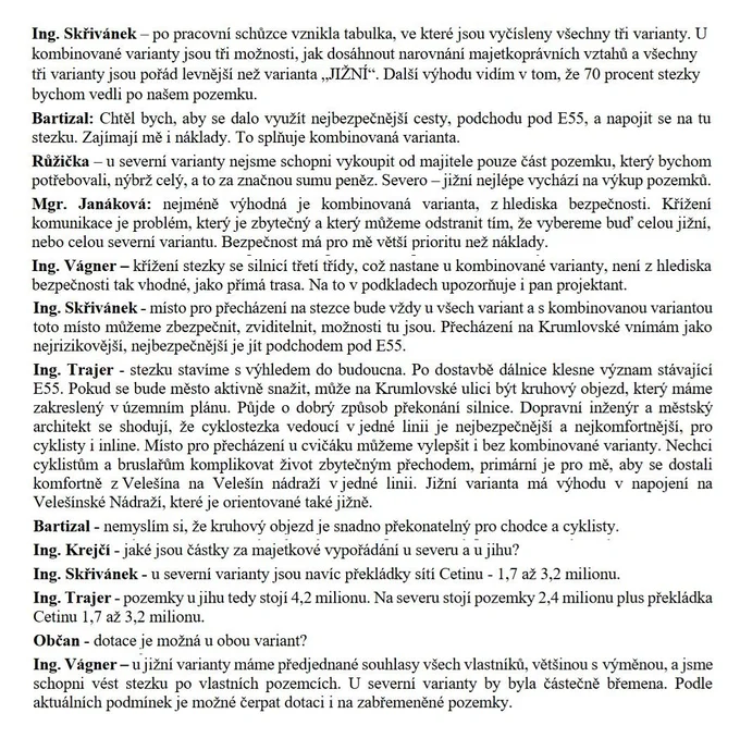 Diskuze o cyklostezce na červnovém zastupitelstvu (2024).